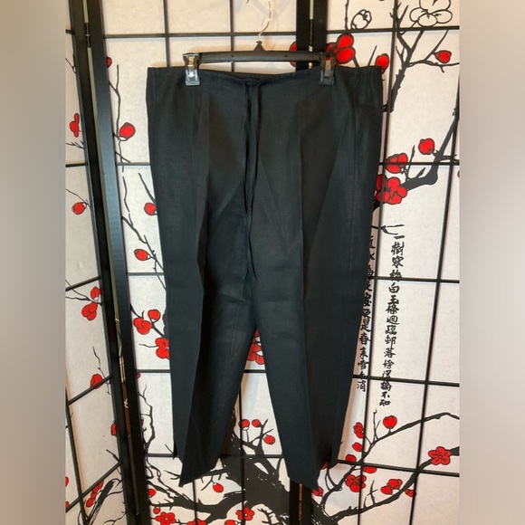 Valerie Stevens Separates Small Black Linen Drawstring Elastic Ankle Trousers - Picture 1 of 4